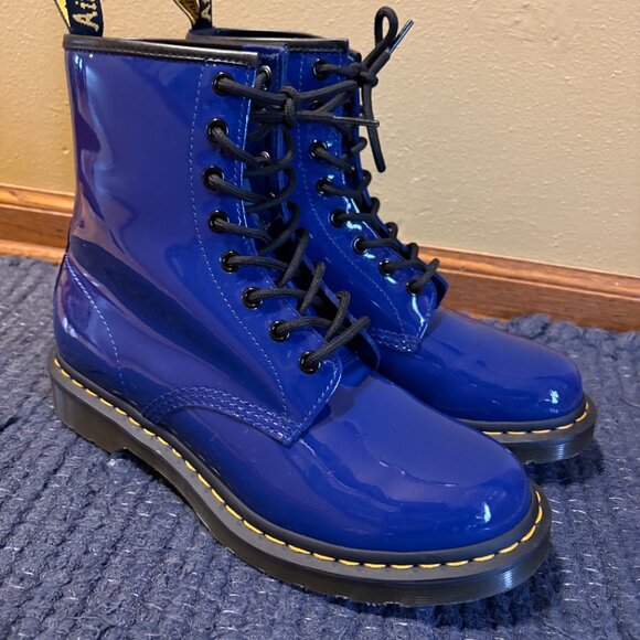 Dr. Martens 1460 Women's Patent Leather Lace Up Boots in Blue Women's Size 10 - Picture 4 of 8